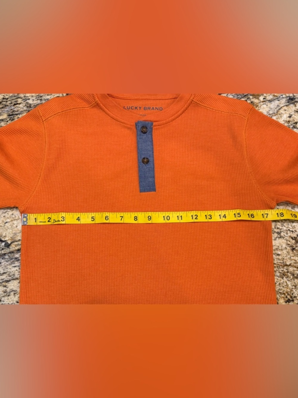Lucky Brand Shirt Youth Boys Large 14-16 Orange Waffle Knit Henley Pullover - Picture 6 of 8